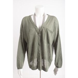Brunello Cucinelli Womens Green Cardigan Sweater Embellished Collar M Linen NWT